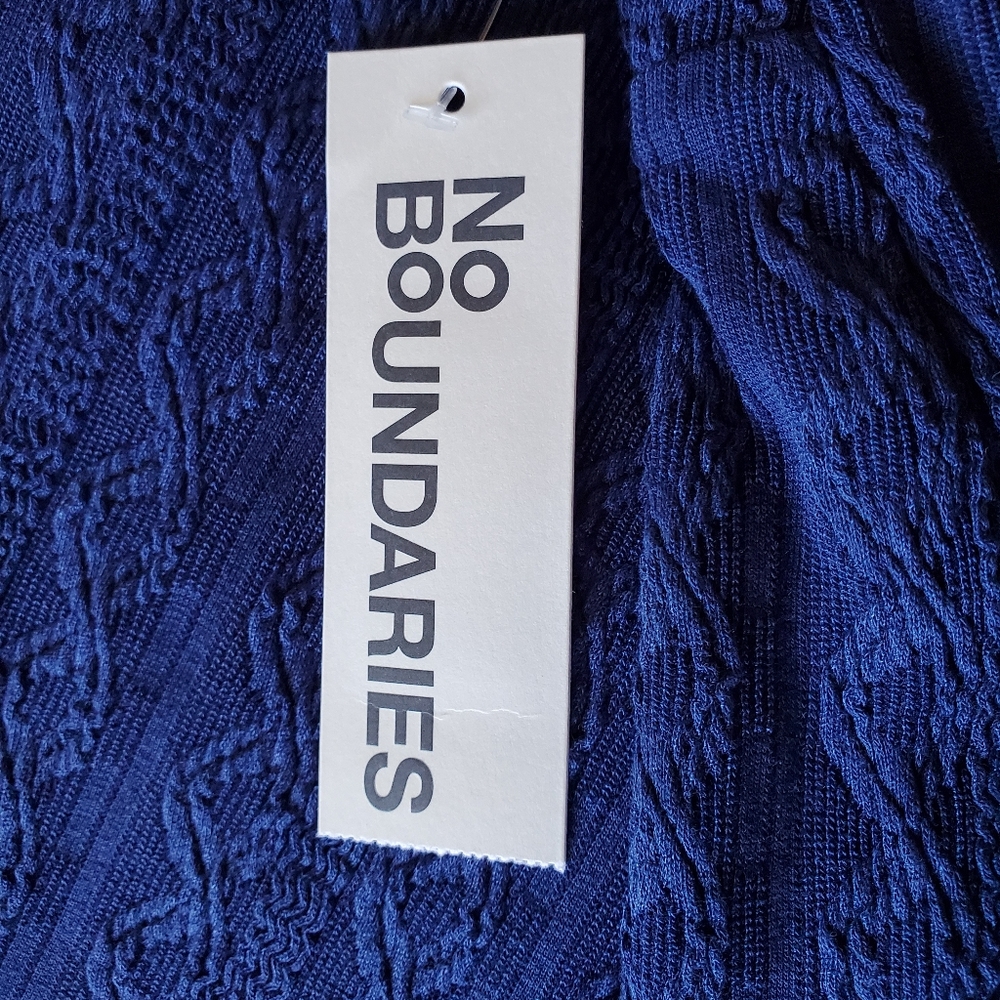No Boundaries NOBO Dress M 8/10 Cable Knit Lined Navy Lace Trimmed Mini New - Picture 6 of 7